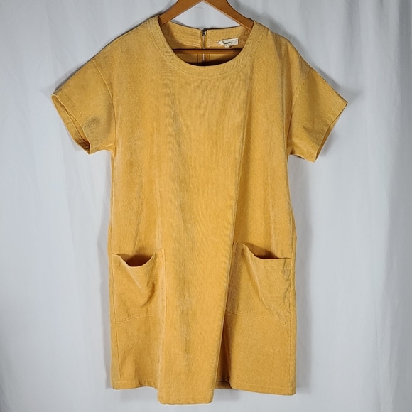 Entro | Mustard Yellow Corduroy Dress w Pockets - Picture 6 of 8